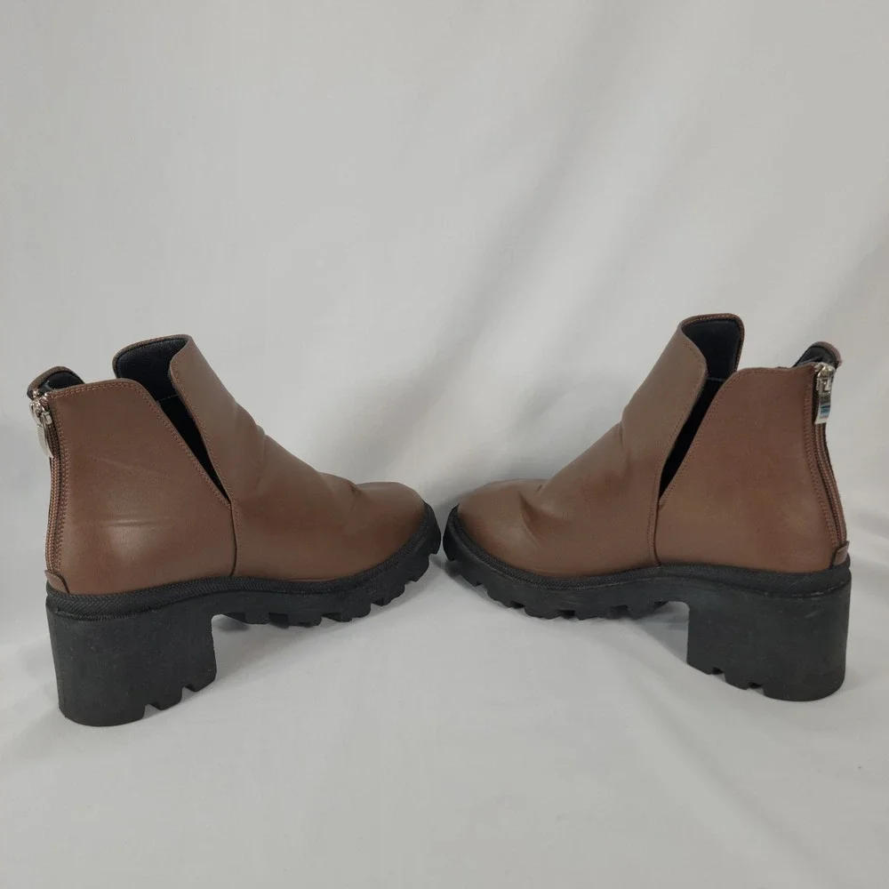 Qupid Ankle Boots Women 7 Brown Platform Lug Sole Chunky Heel Y2K Fairy Grunge